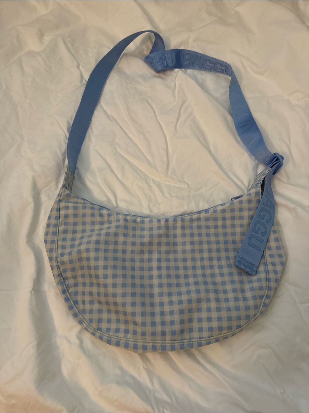 NWT Baggu Medium Crescent Bag - Light Blue Gingham - Picture 6 of 7